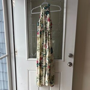 SHEIN Green and Cream Patterned Dress